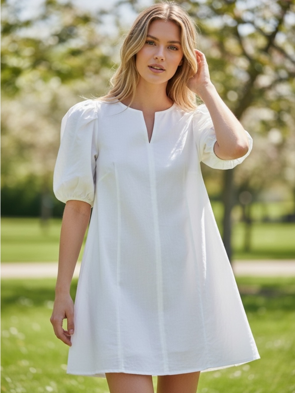 a new day White Mini Dress Notch-Neck shift size 24